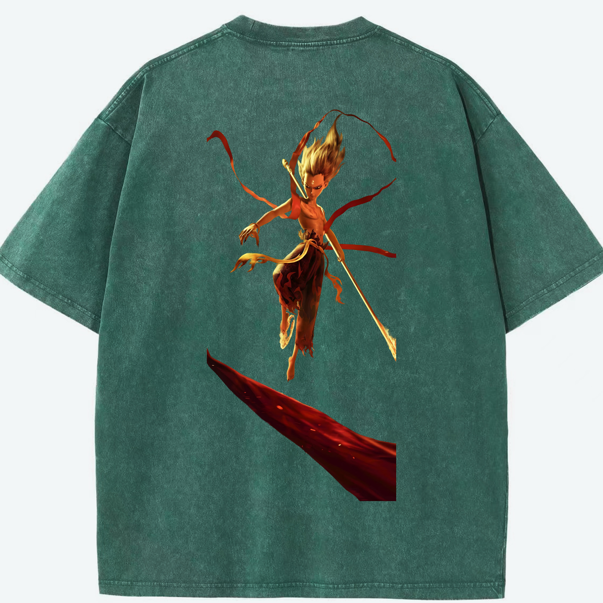（画像用） Ne Zha 2 ナタ 魔童の大暴れ 綿100% ヴィンテージ風 半袖Tシャツ（背面プリント）